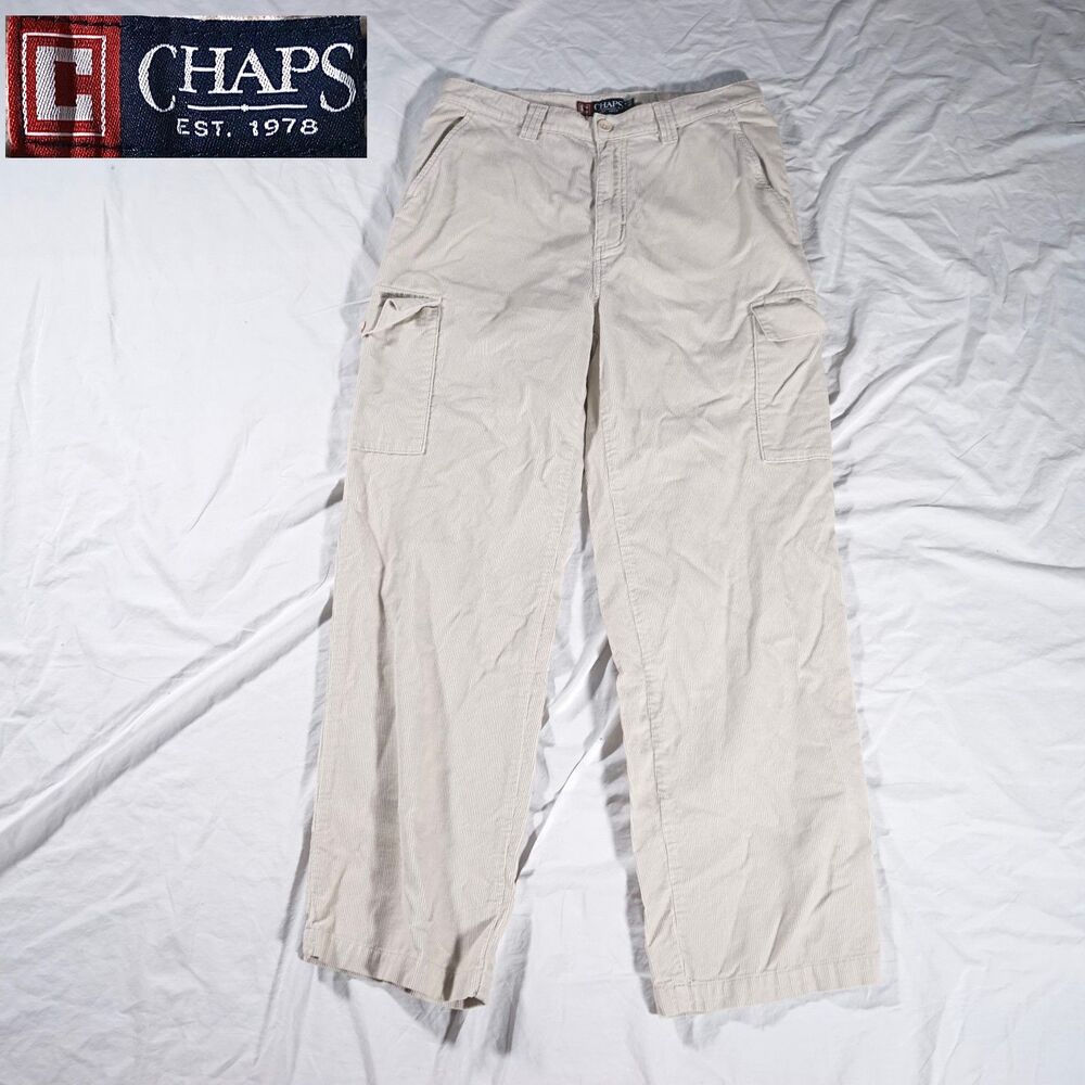 Chaps Vintage Corduroy Cargo Pants Tan Beige 32x32